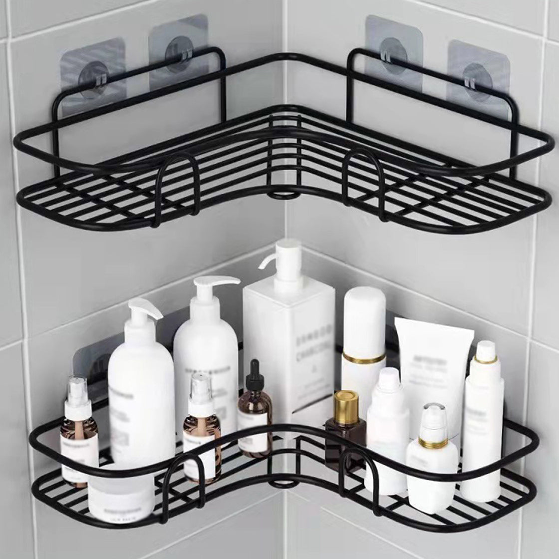 Cast Iron Corner Shower Shelf No-Drill Storage Rack
