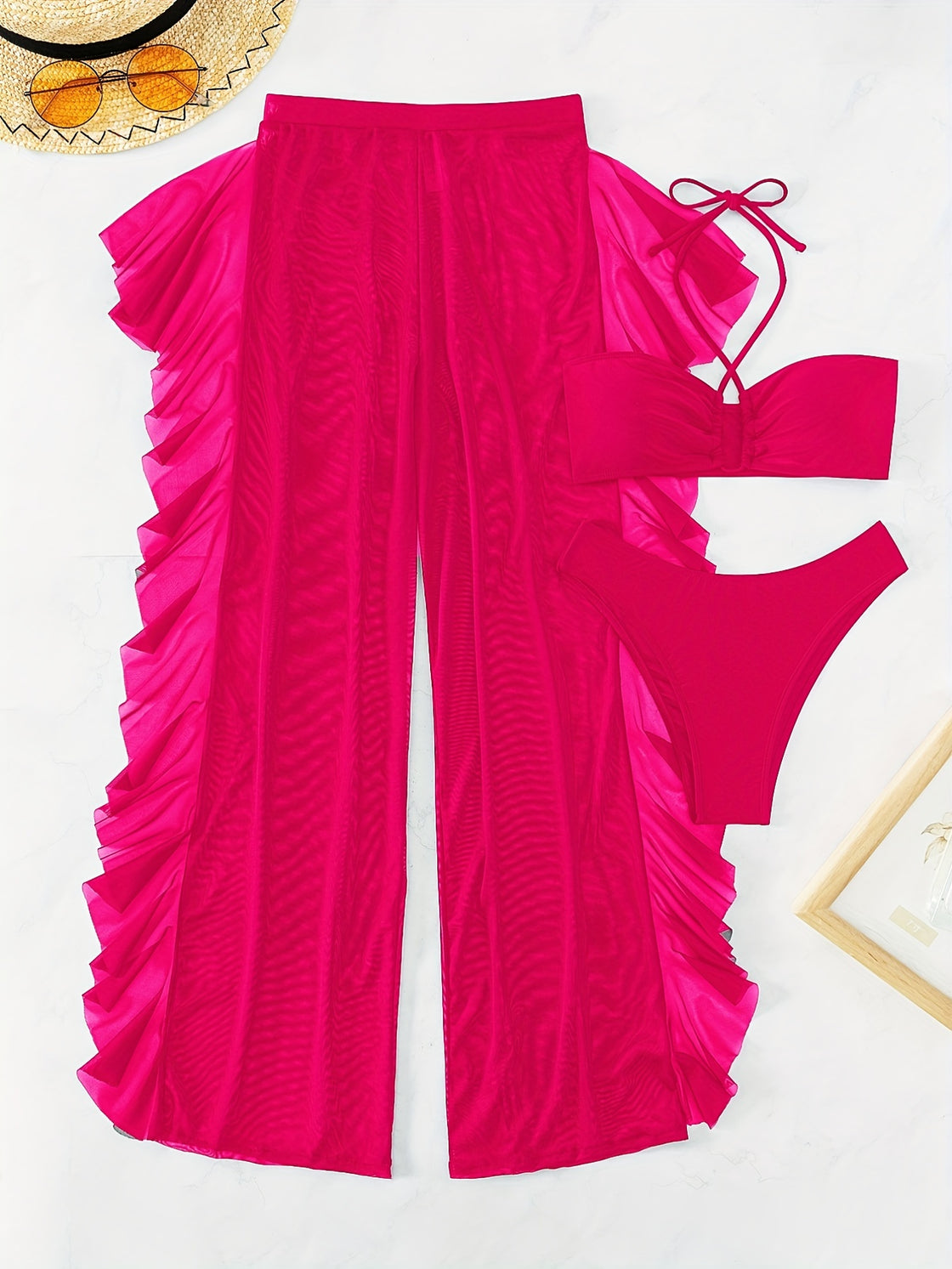 Black Ruched Mesh Crisscross Bikini Set