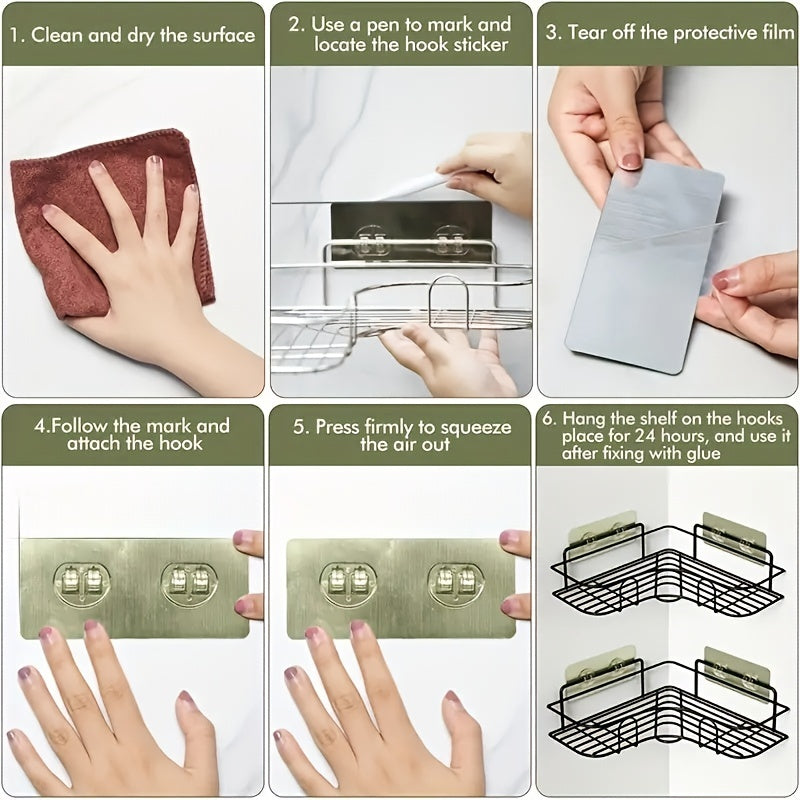 Cast Iron Corner Shower Shelf No-Drill Storage Rack