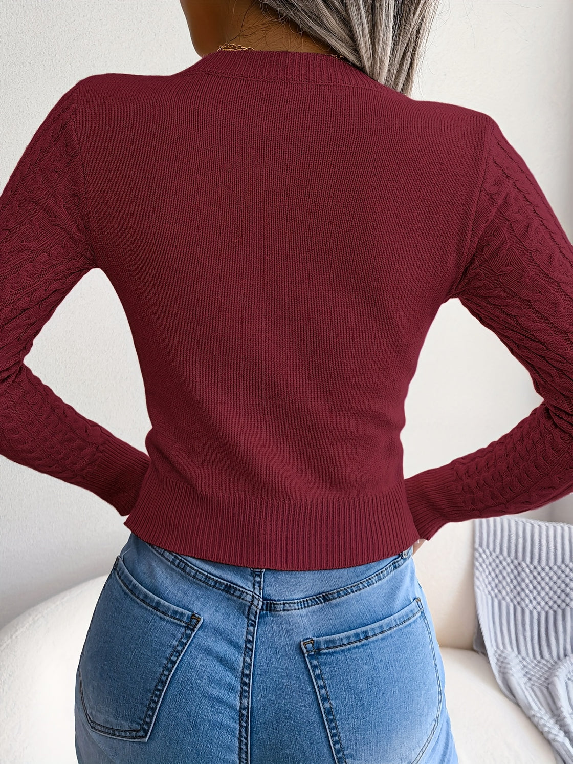 Long Sleeve High Stretch Acrylic Blend Women's Sexy Hollow-Out Knit Pullover Sweater, Skinny Fit, Solid Color, Spring/Fall Fashion Top, Crew Neck,