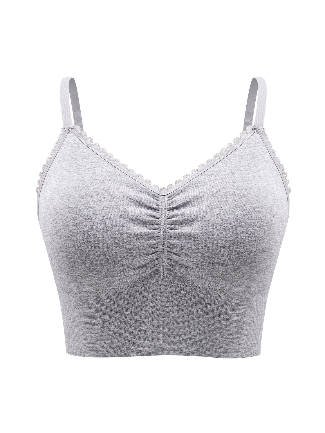 Women'S Plus Size Lace Wireless Bralette, Solid Color Polyamide 90% Elastane 10% Knit Fabric, High Stretch Comfort Full Coverage Sleep Bra, Removable Padding, Breathable Lingerie