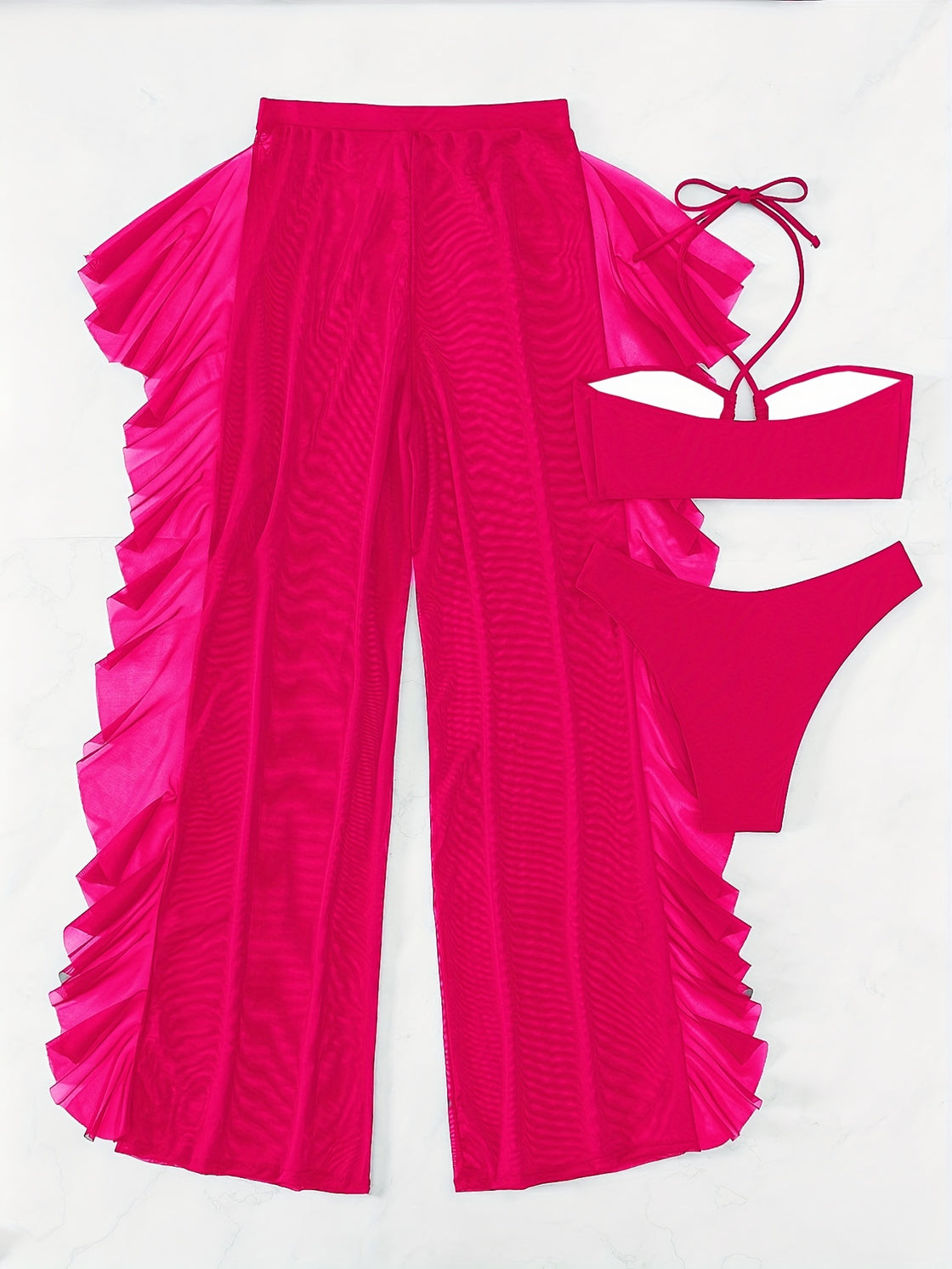 Black Ruched Mesh Crisscross Bikini Set