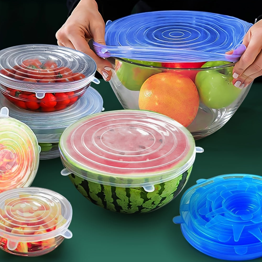 6pcs Silicone Elastic Lids, Reusable Durable Food Storage Covers, Suitable for Bowls, 6 Different Sizes to Fit Most Containers, Dishwasher and Fridge Safe, Container Covers, Meal Prep Storage, Flexible Design, Snug Fit, Food
