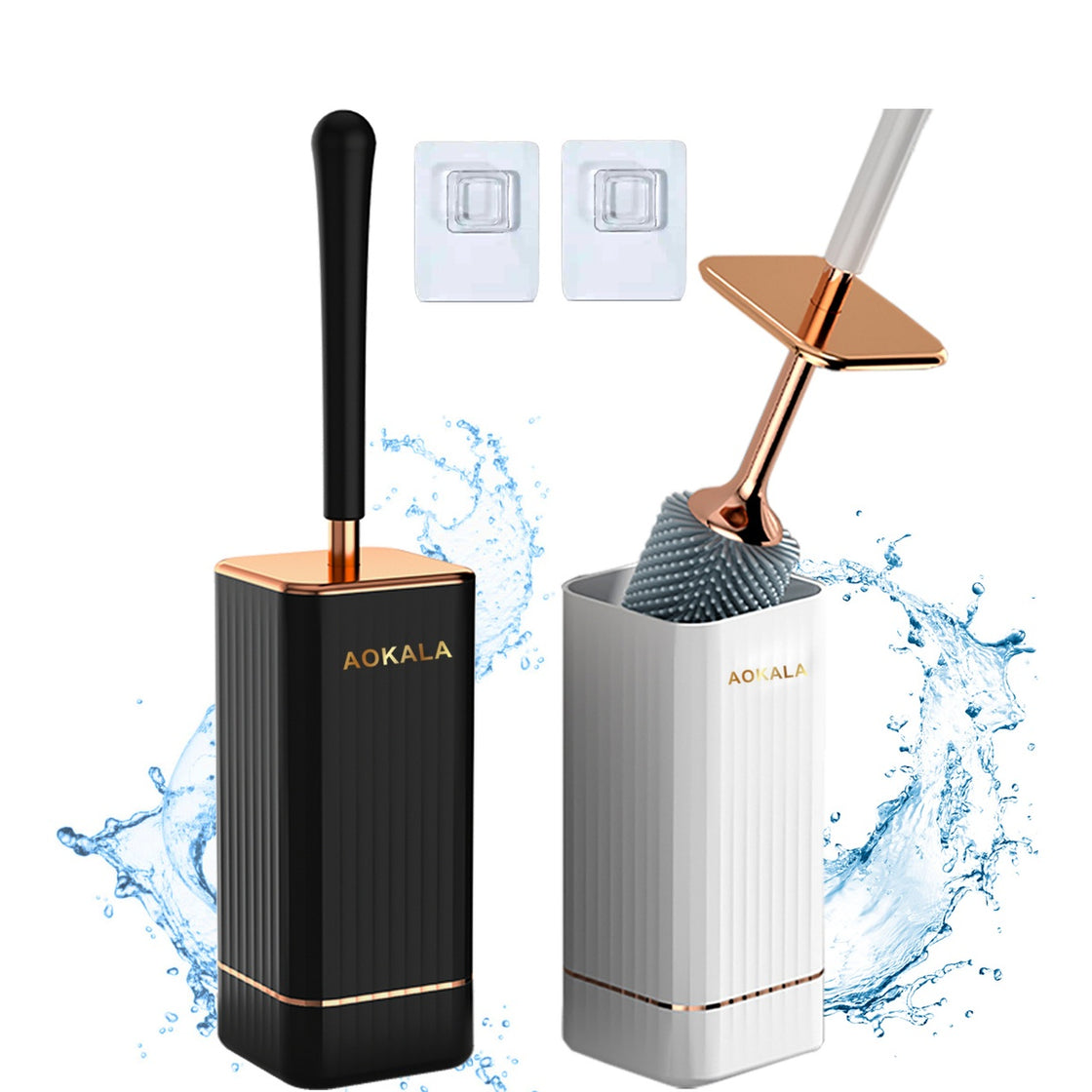 Aokala Toilet Brush and Holder, Elegant Silicone Toilet Bowl Brush Set with Ergonomic Long Handle, Modern Bathroom Decor Cleaning Accessories, Durable, Deep Cleaning Christmas gifts/Halloween gifts! - Black & White