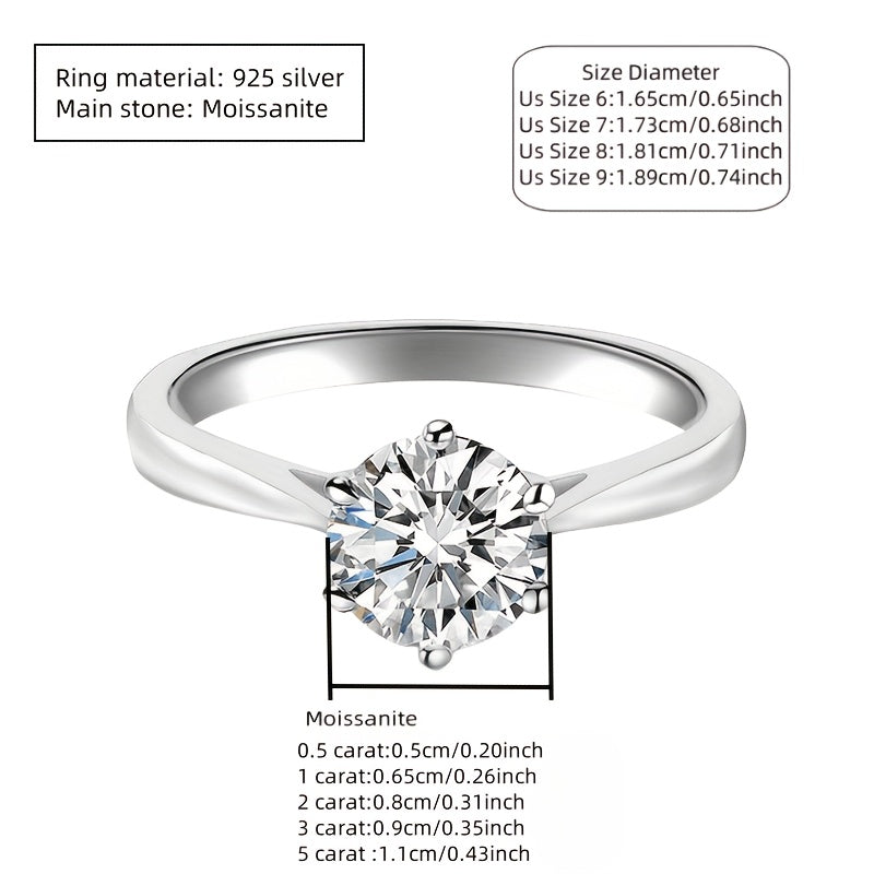 New Women'S One-Carat 925 Silver Moissanite Ring Plated with Tp950.
