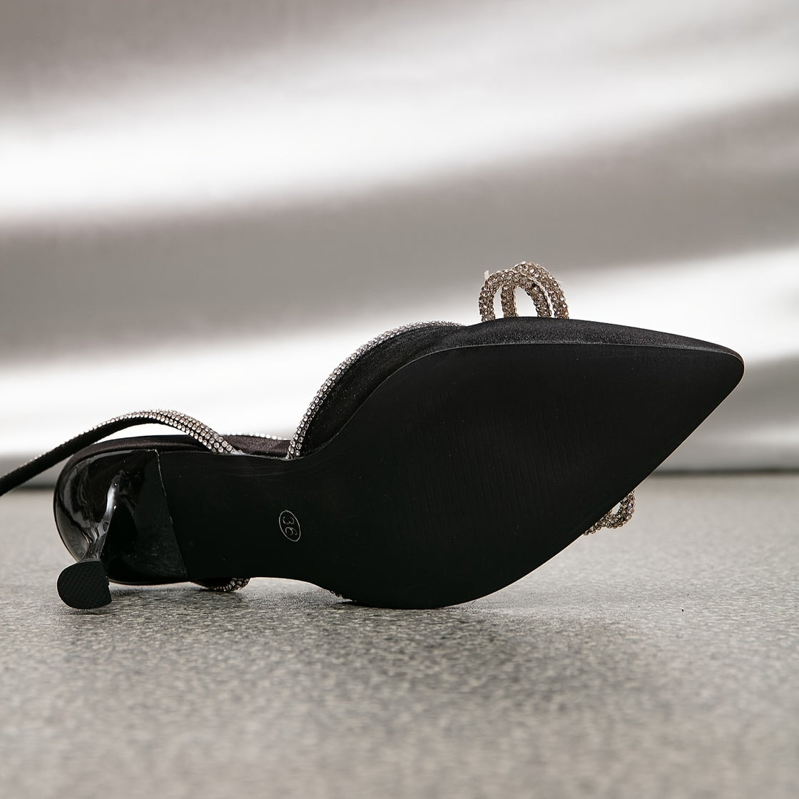 Rhinestone High Heels | Women's Solid Color Slingback Pointed Toe Pumps, Ankle Straps, Wedding Dress Heels for Music Festival