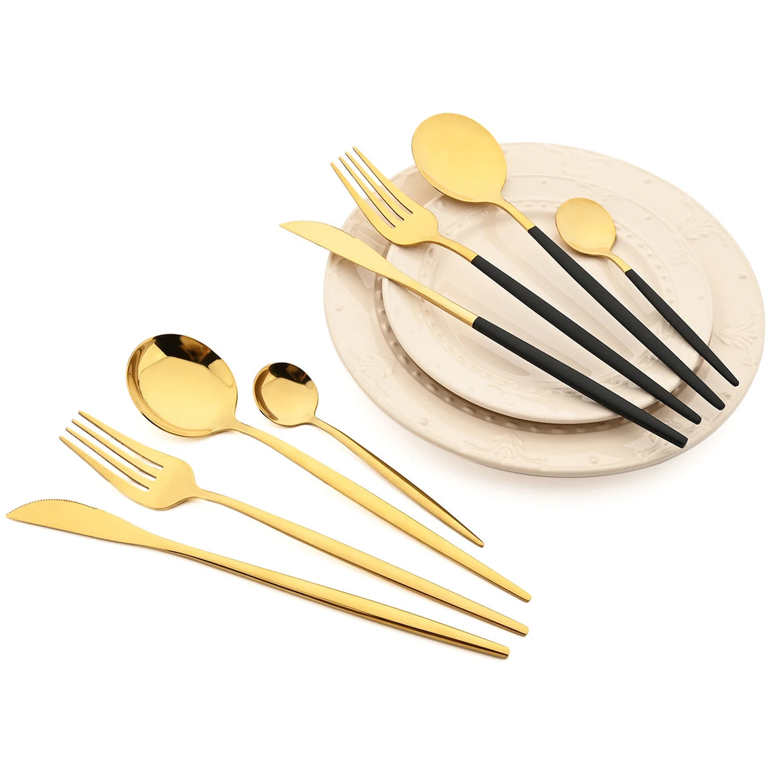16Pcs Tableware Dinnerware Set Black Gold Cutlery Set Stainless Steel Fork Knife Teaspoon Dinner Silverware Kitchen Flatware Set