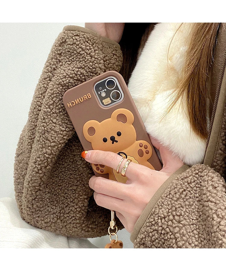 Cartoon Cute 3D Bear Doll Pendant High Quality Silicone Cover for Iphone 15 14 13 12 11Pro MAX XS XR 7 8plus SE2020 Phone Case