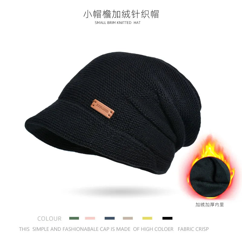 Women's Winter Outdoor Warm Pullover Hat Small Ear Protection Fashionable Beanies with Wide Brim Showing Face Plush Pile