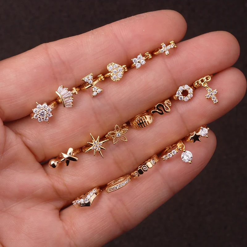 1 Piece Surgical steel Tiny 5mm Color Tiny Hoop Earring Piercing Cz Tragus Daith Rook Cartilage Ear Piercing Jewelry