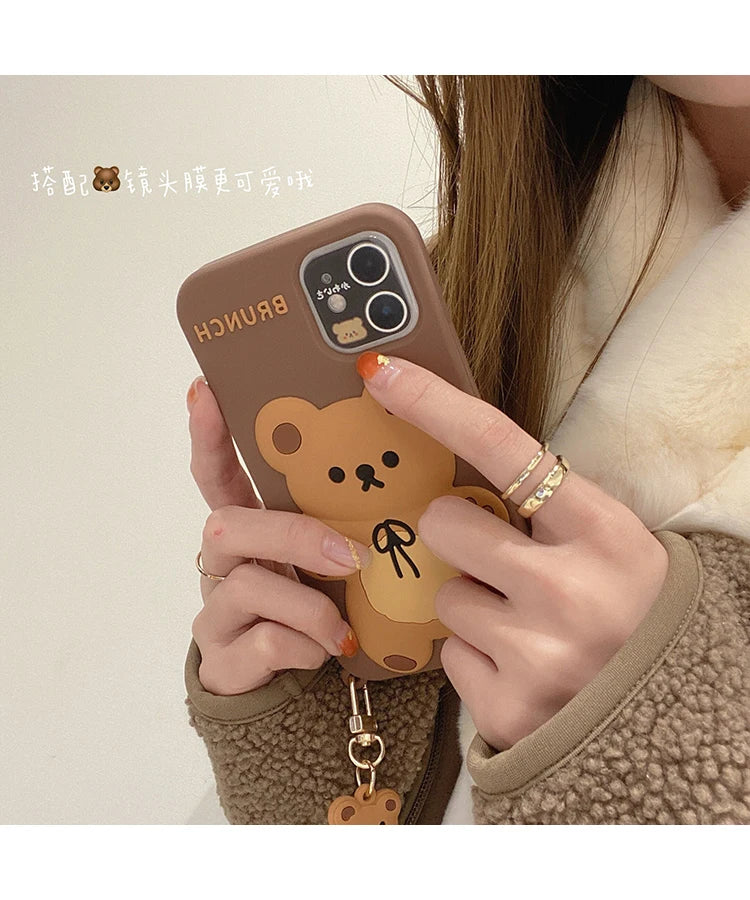Cartoon Cute 3D Bear Doll Pendant High Quality Silicone Cover for Iphone 15 14 13 12 11Pro MAX XS XR 7 8plus SE2020 Phone Case