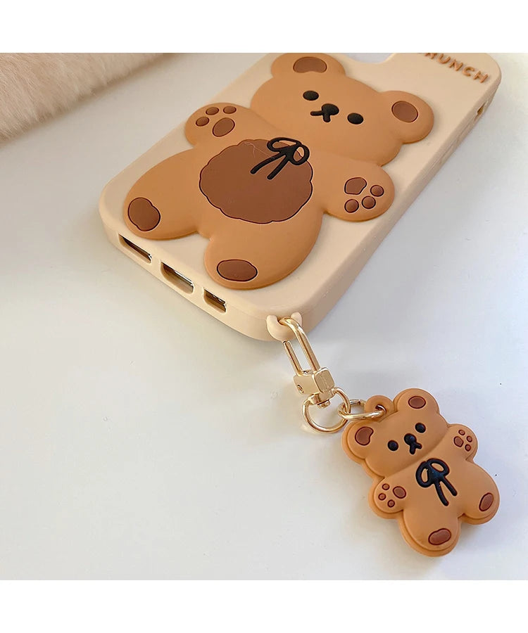 Cartoon Cute 3D Bear Doll Pendant High Quality Silicone Cover for Iphone 15 14 13 12 11Pro MAX XS XR 7 8plus SE2020 Phone Case