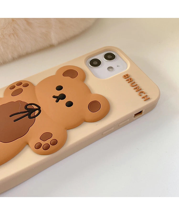 Cartoon Cute 3D Bear Doll Pendant High Quality Silicone Cover for Iphone 15 14 13 12 11Pro MAX XS XR 7 8plus SE2020 Phone Case