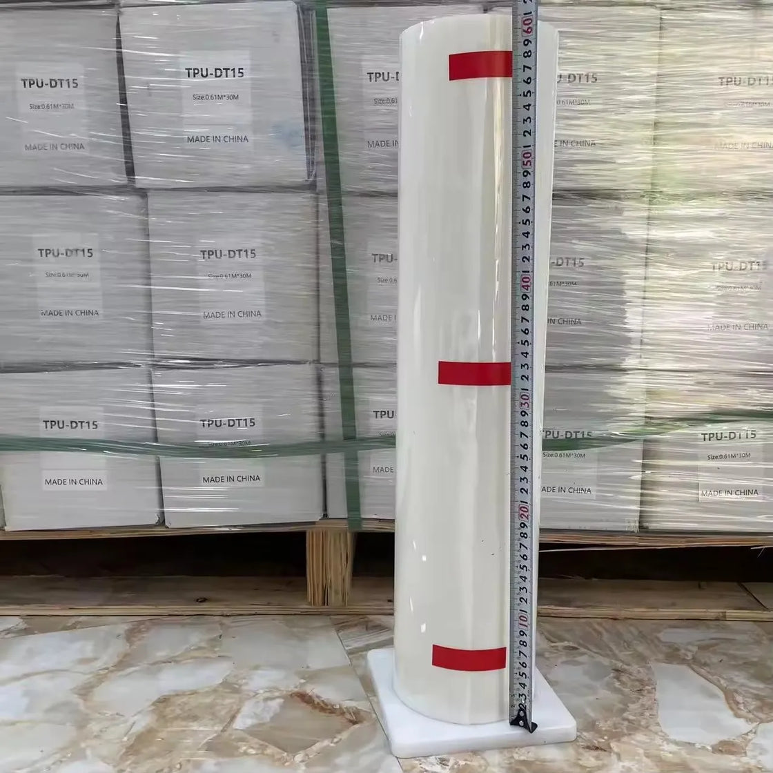 Visual of the 1.52*15m Glossy 8.5mil TPU PPF Paint Protection Film from Orbit Gear next to measuring tools, focusing on dimensions for auto body protective film.