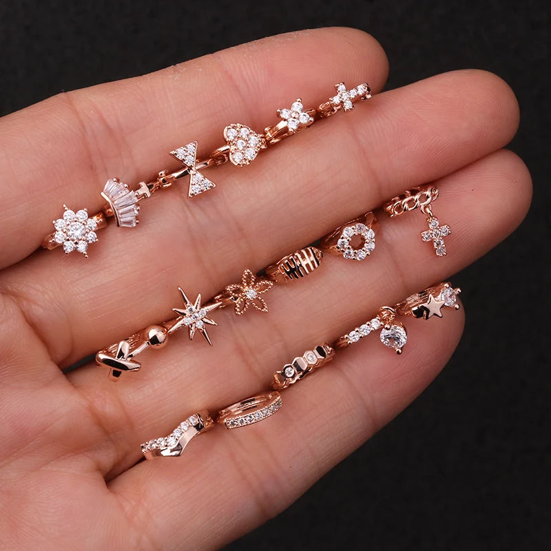 1 Piece Surgical steel Tiny 5mm Color Tiny Hoop Earring Piercing Cz Tragus Daith Rook Cartilage Ear Piercing Jewelry