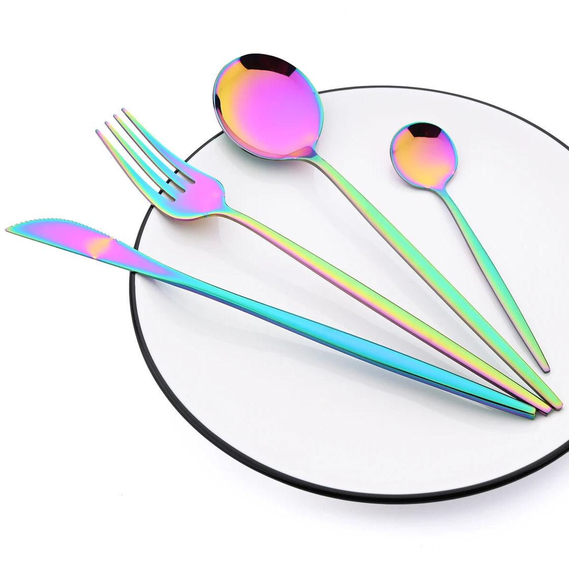 16Pcs Tableware Dinnerware Set Black Gold Cutlery Set Stainless Steel Fork Knife Teaspoon Dinner Silverware Kitchen Flatware Set