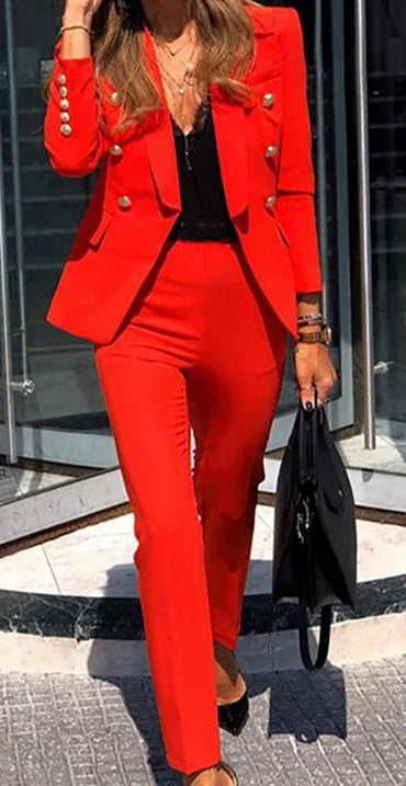 Custom Women Black Slim Fit Red Golden Women Suit