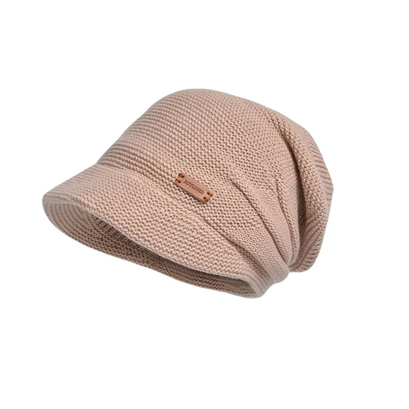 Women's Winter Outdoor Warm Pullover Hat Small Ear Protection Fashionable Beanies with Wide Brim Showing Face Plush Pile