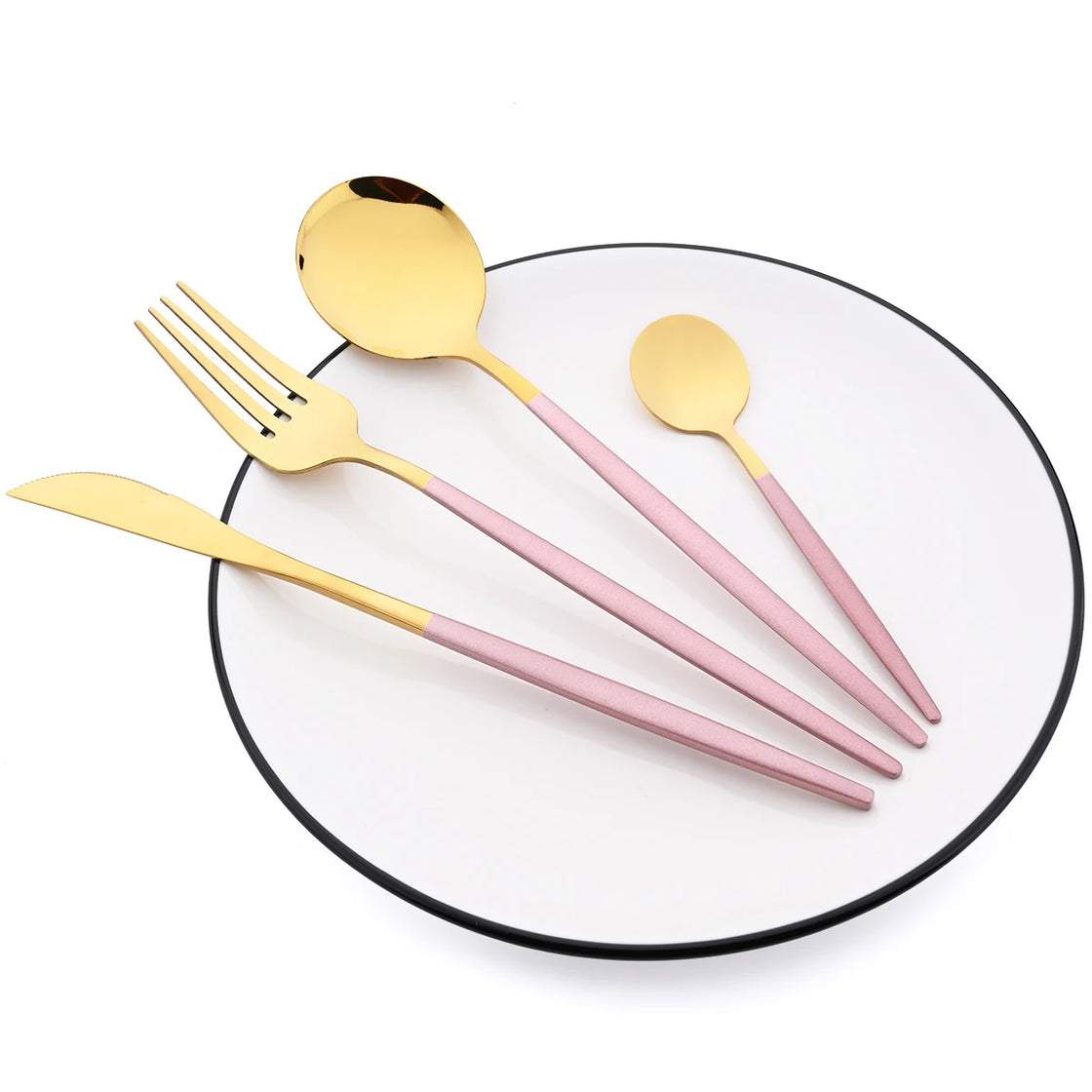 16Pcs Tableware Dinnerware Set Black Gold Cutlery Set Stainless Steel Fork Knife Teaspoon Dinner Silverware Kitchen Flatware Set