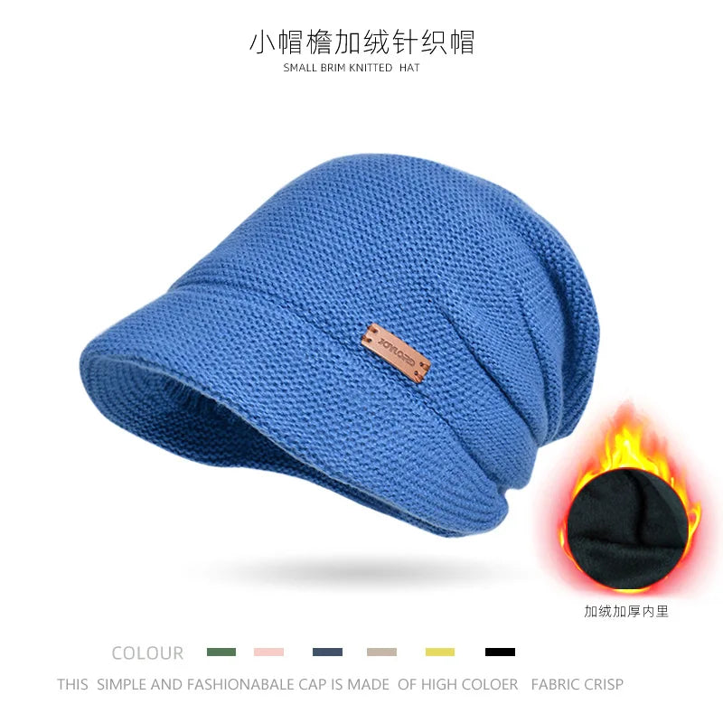 Women's Winter Outdoor Warm Pullover Hat Small Ear Protection Fashionable Beanies with Wide Brim Showing Face Plush Pile