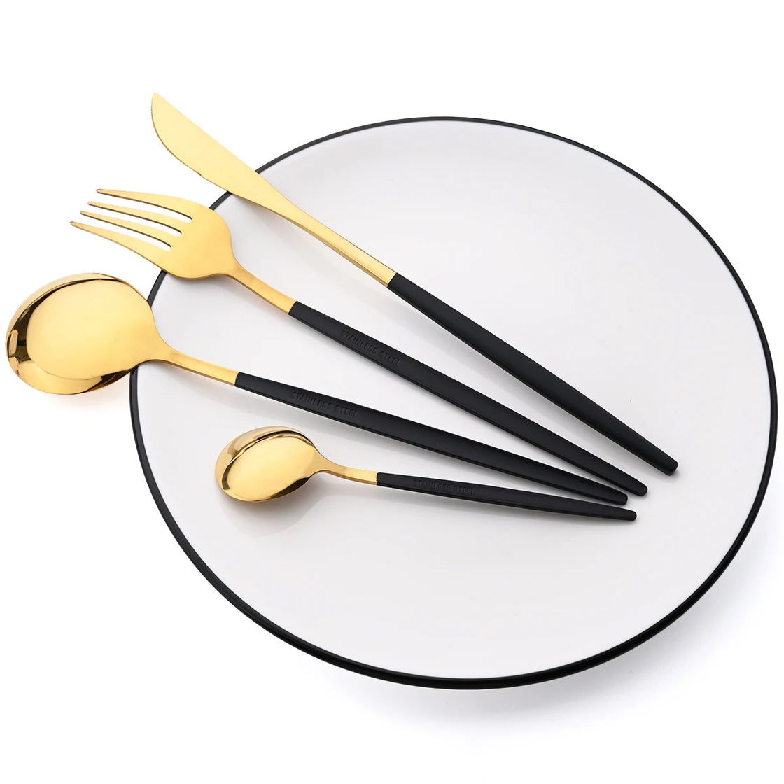 16Pcs Tableware Dinnerware Set Black Gold Cutlery Set Stainless Steel Fork Knife Teaspoon Dinner Silverware Kitchen Flatware Set