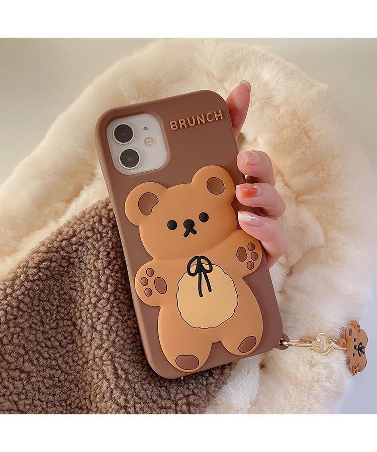 Cartoon Cute 3D Bear Doll Pendant High Quality Silicone Cover for Iphone 15 14 13 12 11Pro MAX XS XR 7 8plus SE2020 Phone Case