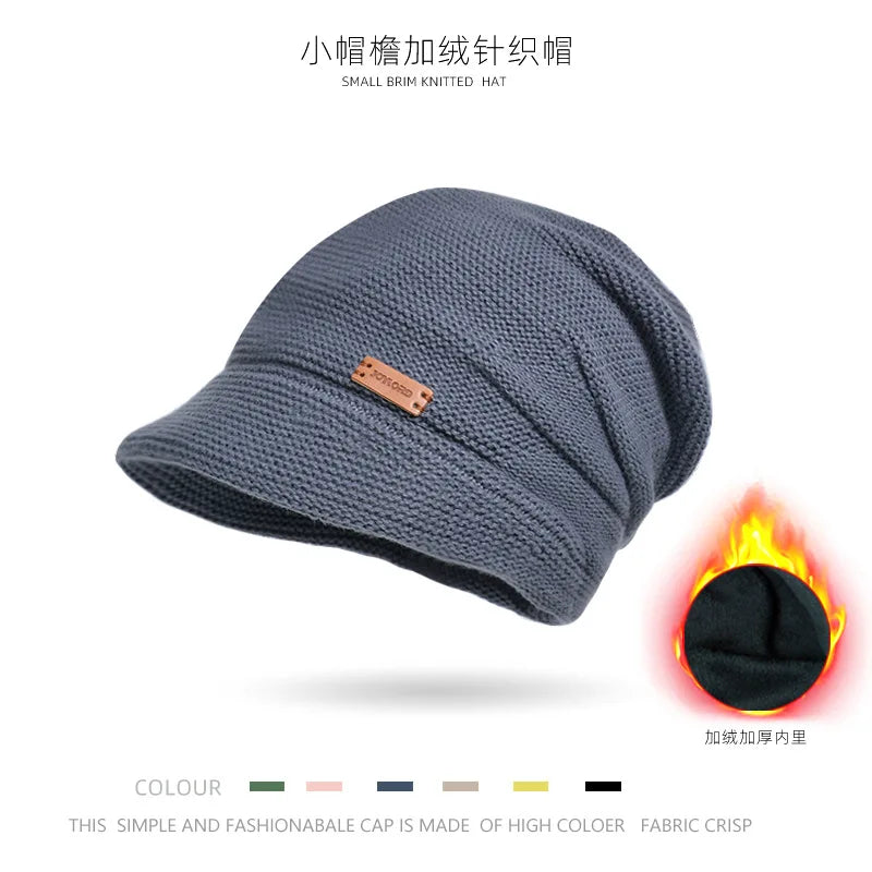 Women's Winter Outdoor Warm Pullover Hat Small Ear Protection Fashionable Beanies with Wide Brim Showing Face Plush Pile