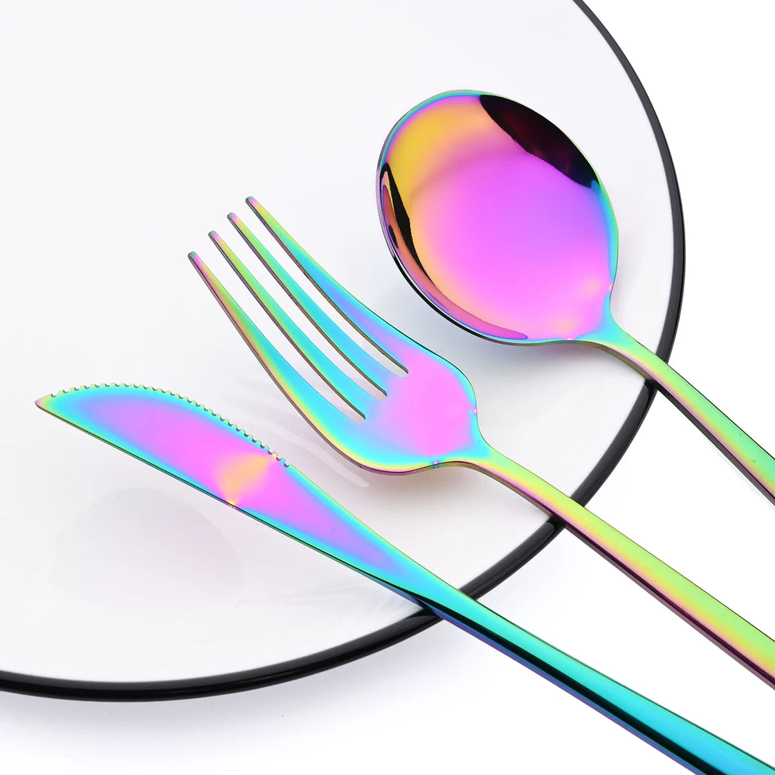16Pcs Tableware Dinnerware Set Black Gold Cutlery Set Stainless Steel Fork Knife Teaspoon Dinner Silverware Kitchen Flatware Set