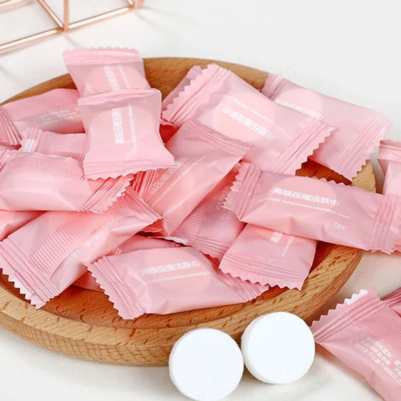 100PCS Mini Compressed Towels for Travel & Face Care - Reliable compressed tissue tablets for instant cleanliness.