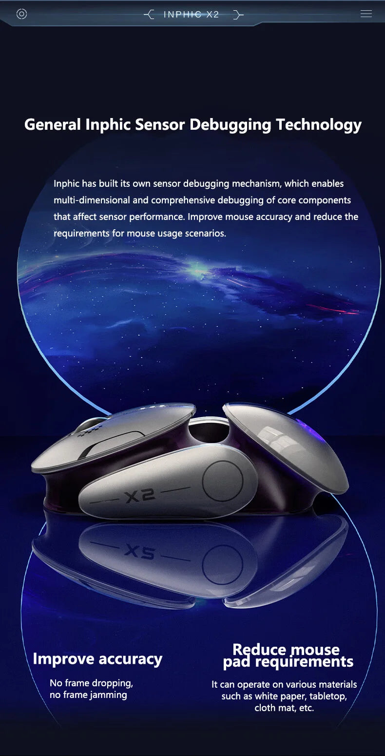 Inphic X2 Silent Bluetooth Mouse Metal Base Rechargeable Wireless Gaming Mouse For Computer Laptop Office Game