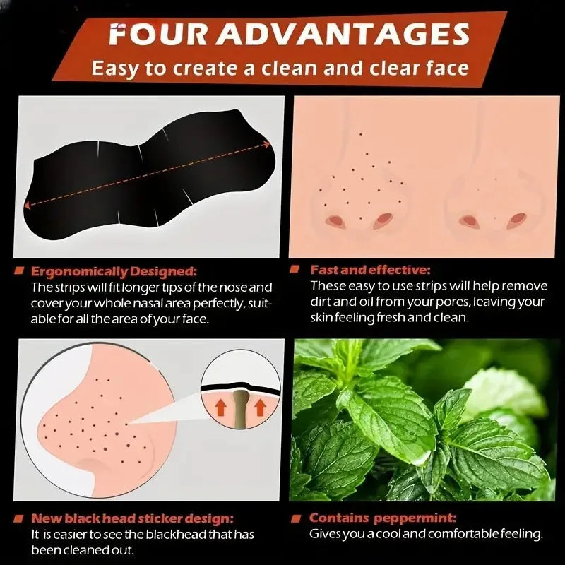 User applying 100PCS Premium Bamboo Charcoal Nose Strips to eliminate pesky blackheads.