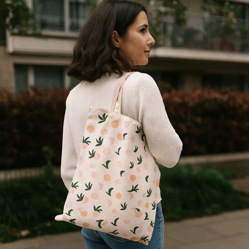 Portable Eco-friendly Canvas Cloth Bags Lightweight Exquisite Shopping Bags Reusable Foldable Double-sided Bags Daily Use