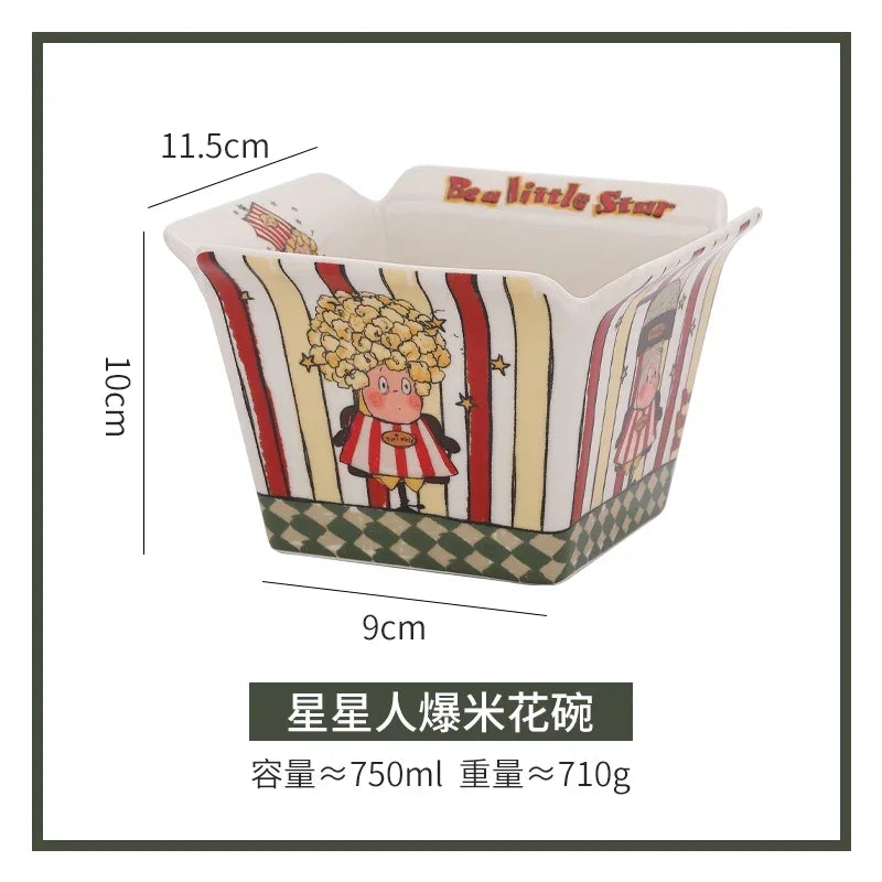 Popcorn , ceramic cute fruit, high-value Internet celebrity instant noodle, French fries children's snack bowl