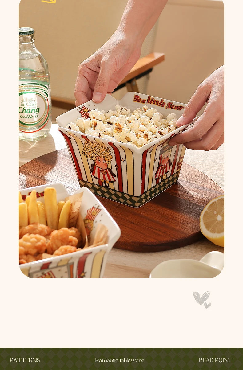 Popcorn , ceramic cute fruit, high-value Internet celebrity instant noodle, French fries children's snack bowl