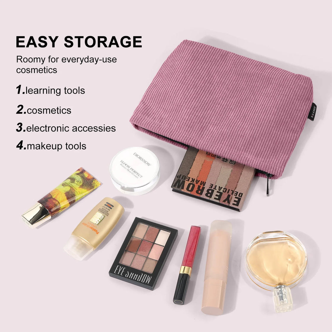 Corduroy Travel Makeup Bag Large Organizer