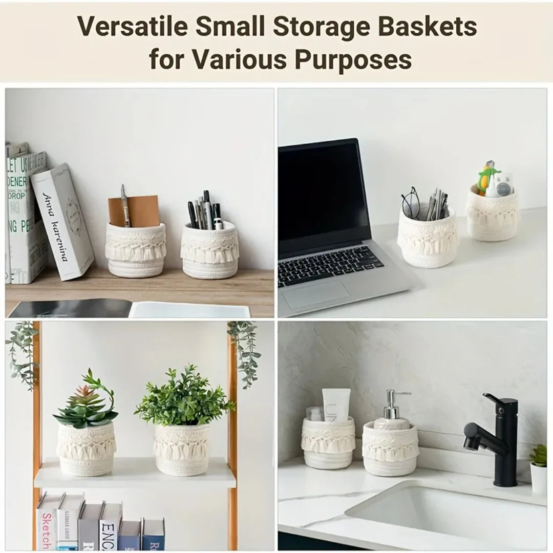 Handmade Boho Dual-Tone Makeup Brush Holder Basket