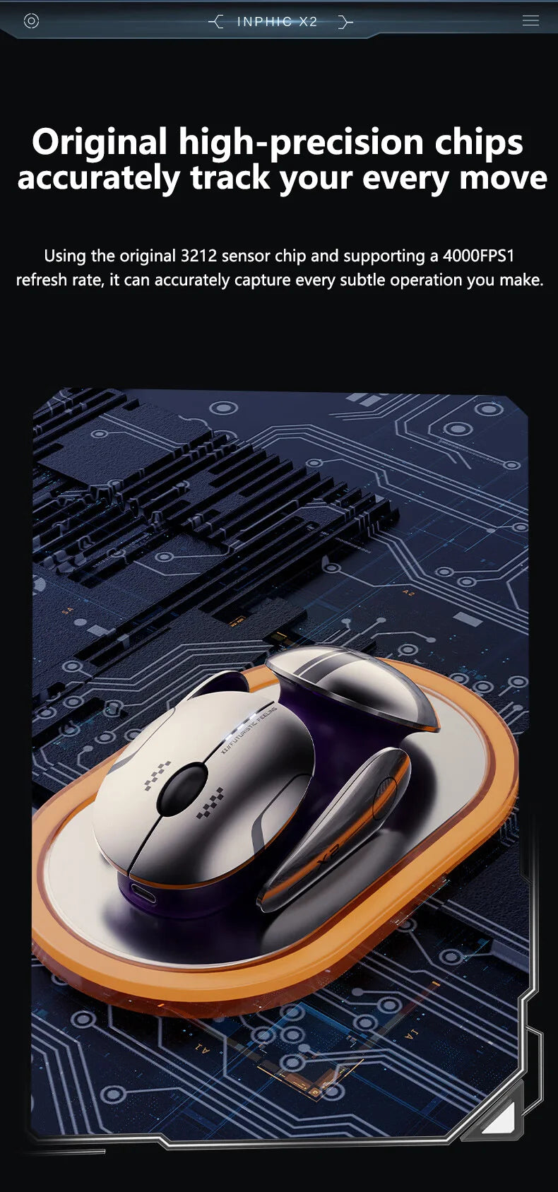 Inphic X2 Silent Bluetooth Mouse Metal Base Rechargeable Wireless Gaming Mouse For Computer Laptop Office Game