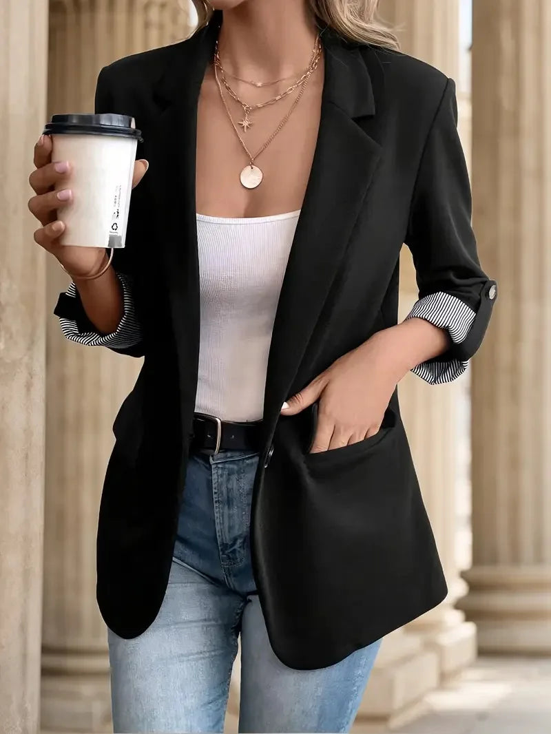 2025 new fashionable casual button up suit slim fit seven quarter rolled sleeve suit jacket for women