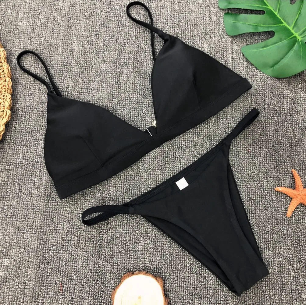 Adjustable Solid Color Bikini Set