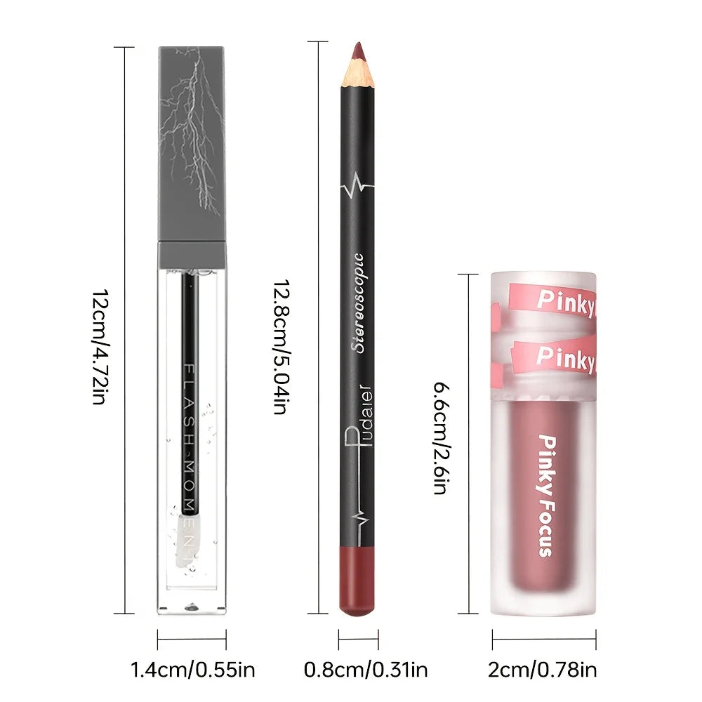 3PCS Long-Lasting Lip Liner & Oil Set