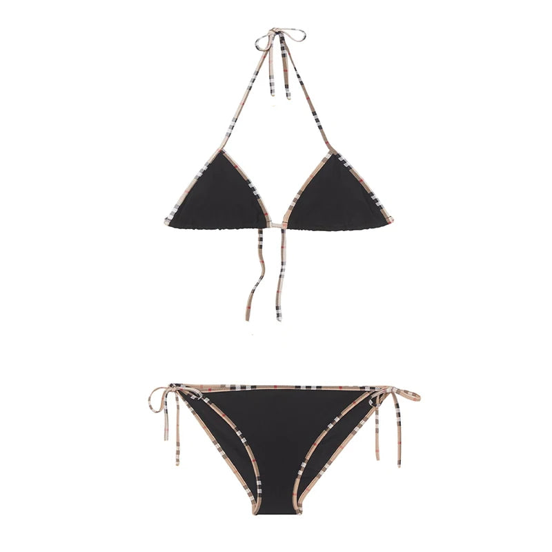 Designer Check Print Bikini Set