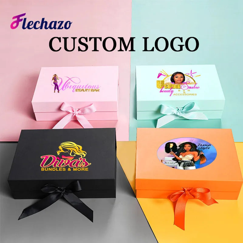 Party Gift Box Large Black Pink Luxury Gift Packaging Box With Ribbon Birthday Wedding Party Supplies Box Personalized LOGO