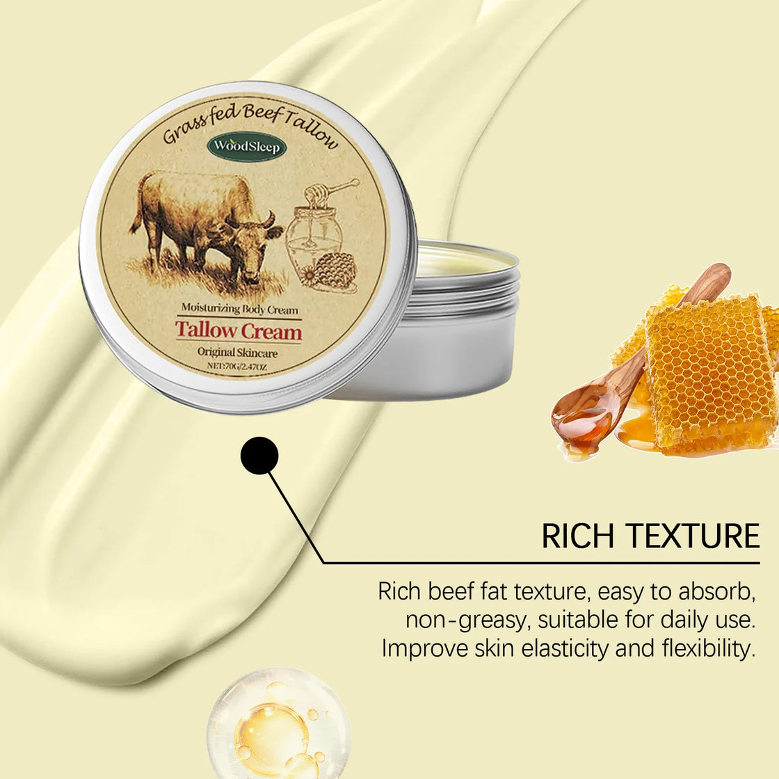 Beef Tallow Moisturizing Face Cream Body Lotion Facial Sensitive Redness Repair Soothing Shrink Pore Nourishing Soften Skin Care