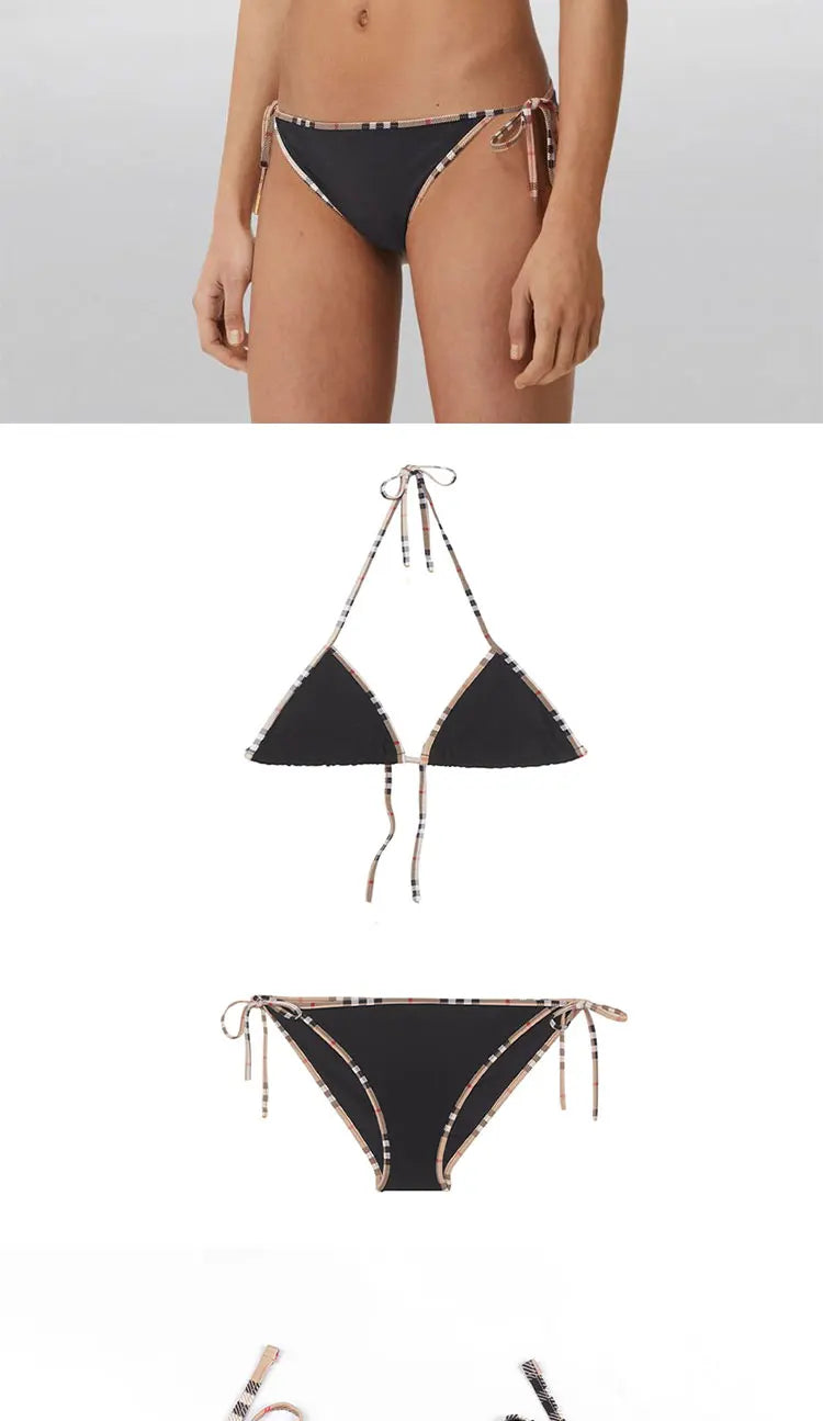 Designer Check Print Bikini Set