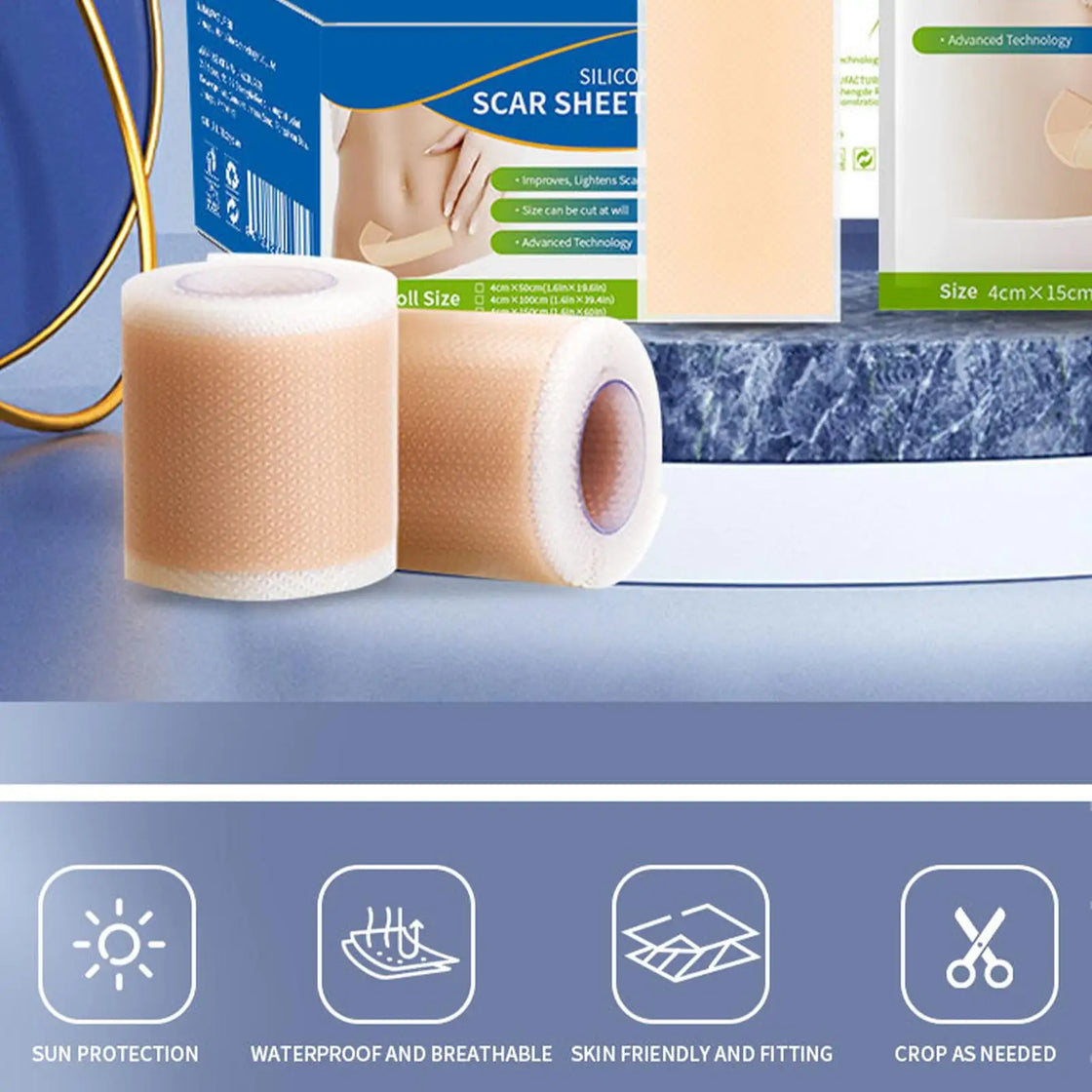 Silicone Scar Sheets displayed on a surface, ideal for personalized ultra-thin scar treatment.