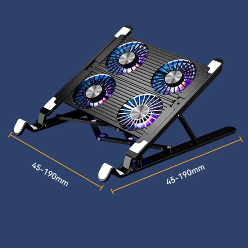 Laptop Base Stand Cooler Portable Foldable Notebook Stand with 4 Cooling Fan for 11-17.3 Devices Anti-slip