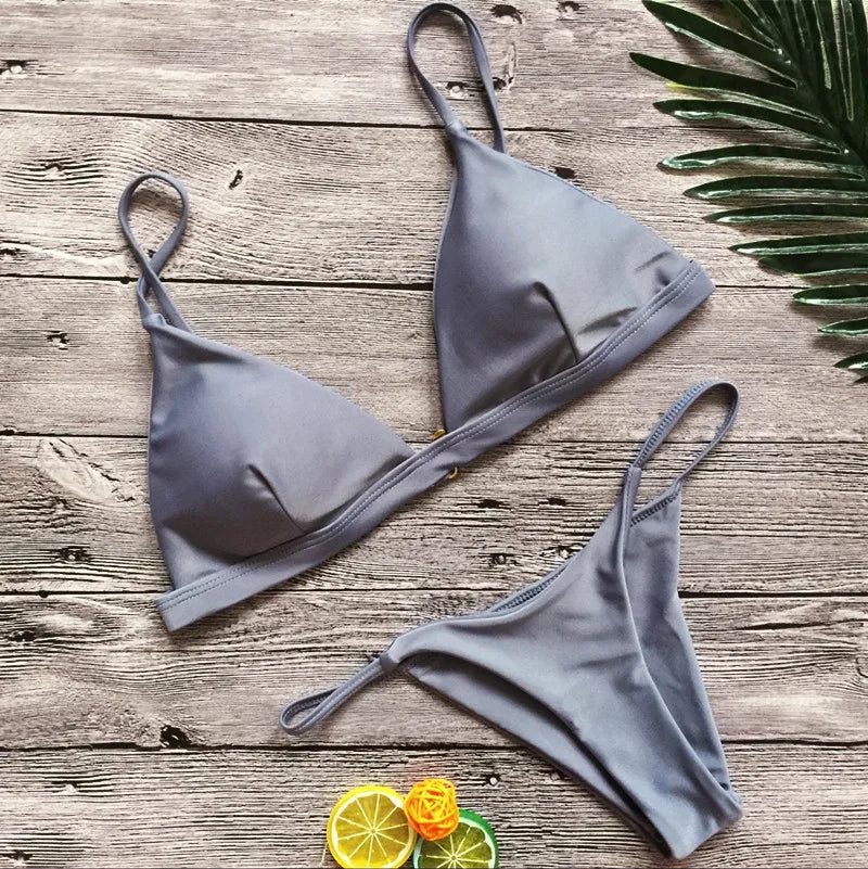 Adjustable Solid Color Bikini Set