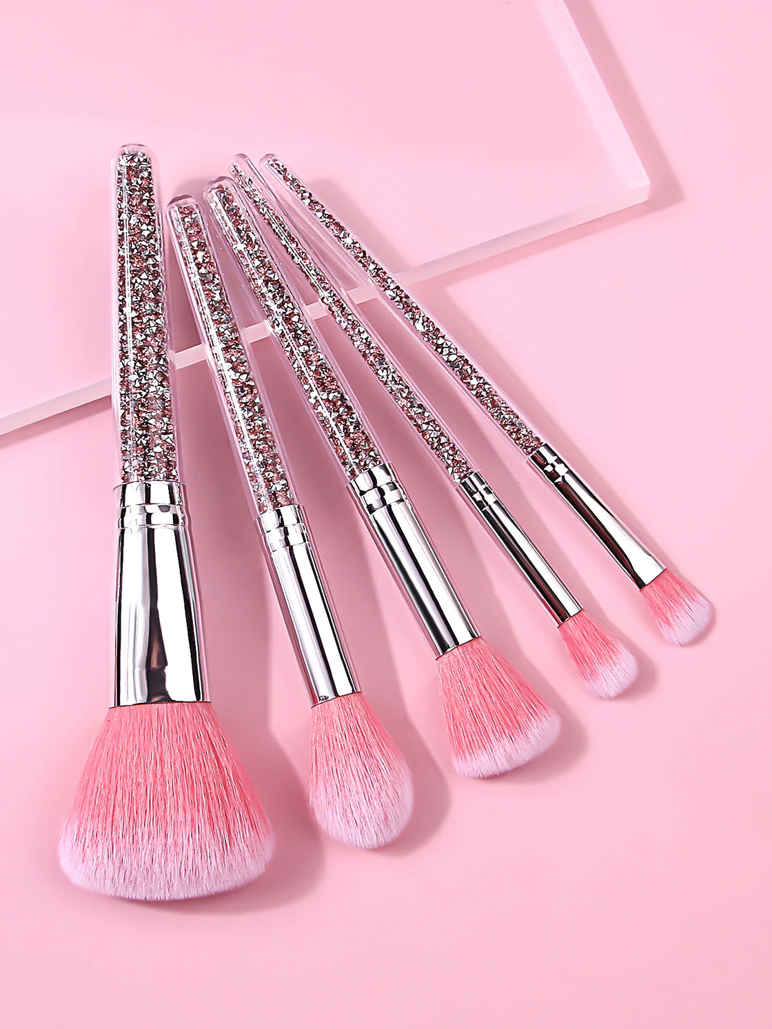 5 Pcs Pink Diamond Portable Makeup Brush Set