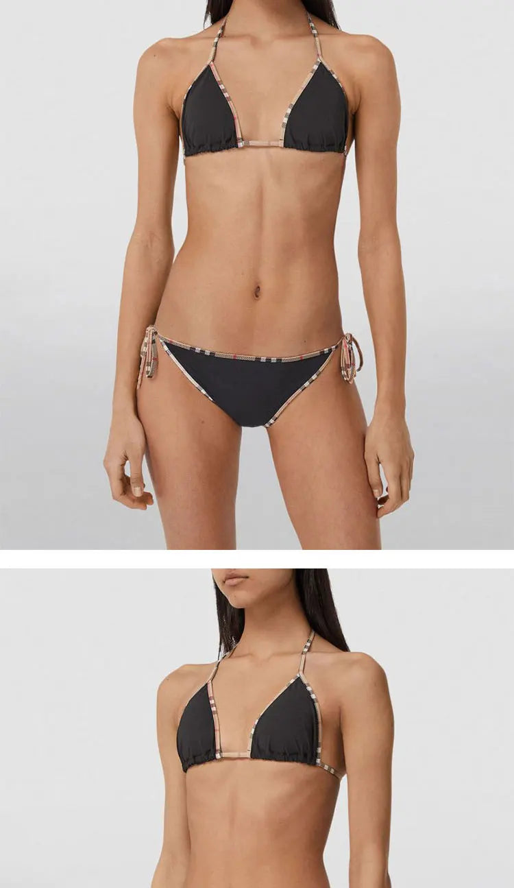 Designer Check Print Bikini Set