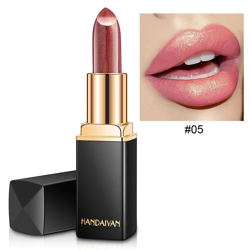 HANDAIYAN 9-Color Temperature-Changing Mermaid Lipstick surrounded by ocean-themed decor.